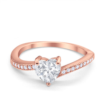 Heart Promise Ring Rose Tone, Simulated Cubic Zirconia 925 Sterling Silver